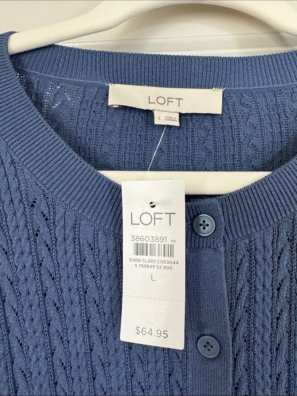 LOFT Blue Cable-Knit Button Cardigan Sweater NWT - Picture 2 of 3
